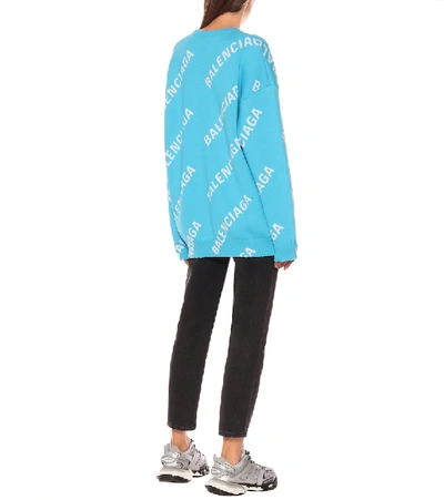 Shop Balenciaga Logo-jacquard Cotton-blend Sweater In Blue