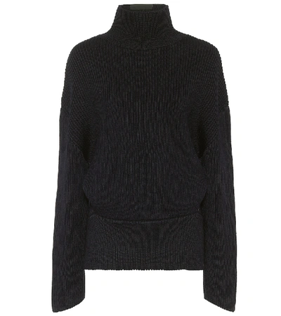 Shop Balenciaga Upside-down Wool Turtleneck Sweater In Blue