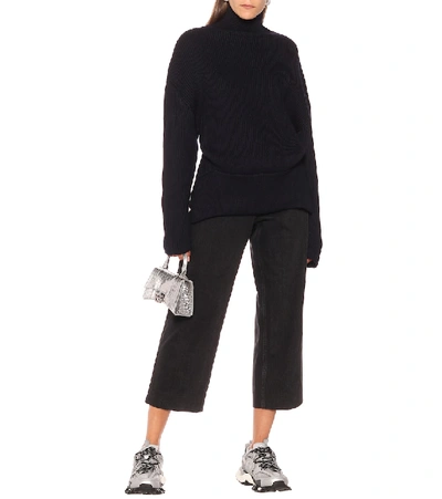 Shop Balenciaga Upside-down Wool Turtleneck Sweater In Blue