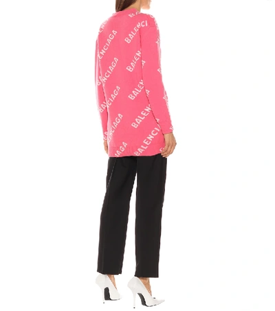 Shop Balenciaga Logo-intarsia Stretch-wool Cardigan In Pink