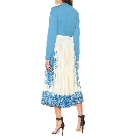 Shop Valentino Pleated Jersey Midi Skirt In Blue