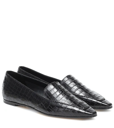 Shop Aeyde Aurora Croc-effect Leather Loafers In Black