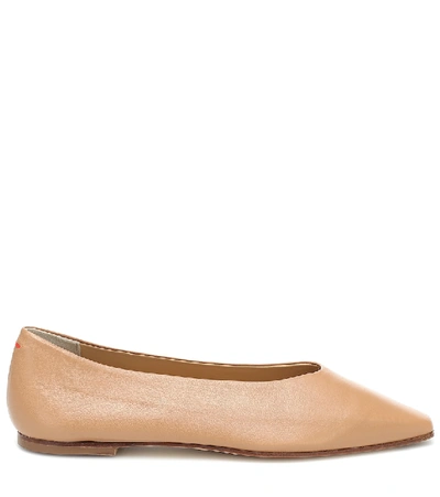 Shop Aeyde Betty Leather Ballet Flats In Beige