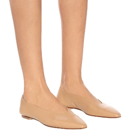 Shop Aeyde Betty Leather Ballet Flats In Beige