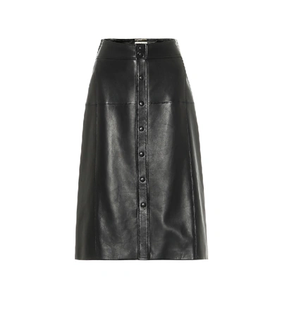 Shop Saint Laurent Leather Midi Skirt In Black