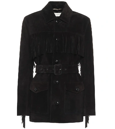 Shop Saint Laurent Belted Suede Jacket In Black
