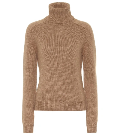 Shop Saint Laurent Turtleneck Wool Sweater In Brown
