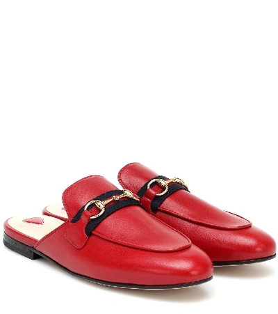 Shop Gucci Princetown Leather Slippers In Red