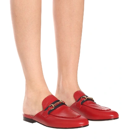 Shop Gucci Princetown Leather Slippers In Red