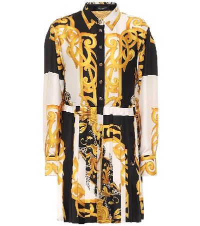 Shop Versace Barocco Acanthus Silk Shirt Dress In Multicoloured