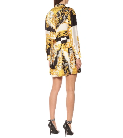 Shop Versace Barocco Acanthus Silk Shirt Dress In Multicoloured