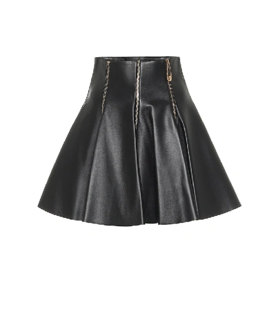 Shop Versace Embellished Leather Miniskirt In Black