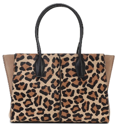Shop Tod's Holly Medium Leopard-print Suede Tote In Brown