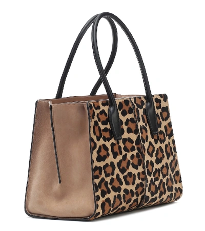 Shop Tod's Holly Medium Leopard-print Suede Tote In Brown