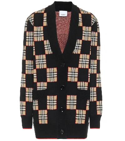 Shop Burberry Chequer Wool-blend Cardigan In Black