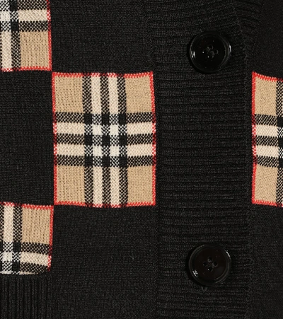 Shop Burberry Chequer Wool-blend Cardigan In Black