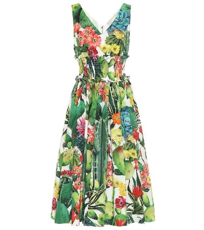 Shop Dolce & Gabbana Printed Cotton-poplin Midi Dress In Multicoloured