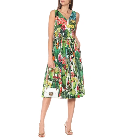 Shop Dolce & Gabbana Printed Cotton-poplin Midi Dress In Multicoloured