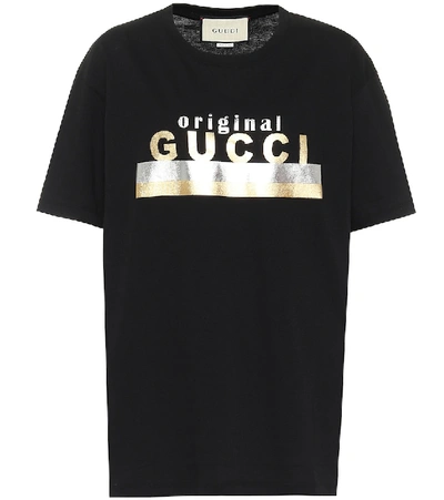 Shop Gucci Logo Cotton-jersey T-shirt In Black