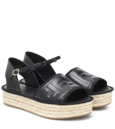 Shop Fendi Ff Leather Espadrille Sandals In Black