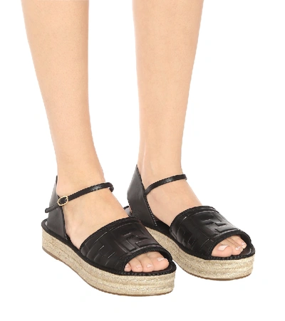 Shop Fendi Ff Leather Espadrille Sandals In Black