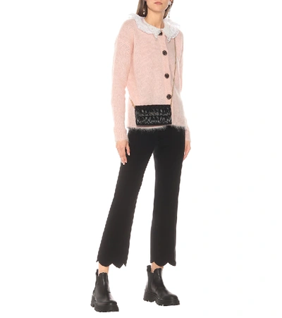Shop Miu Miu Lace-trimmed Mohair-blend Cardigan In Pink