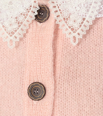 Shop Miu Miu Lace-trimmed Mohair-blend Cardigan In Pink