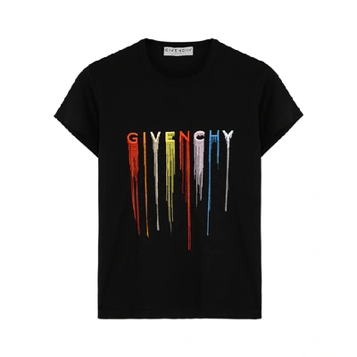 Shop Givenchy Black Logo-embroidered Cotton T-shirt