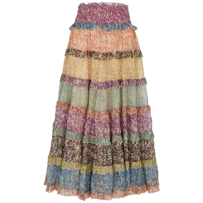 Shop Zimmermann Carnaby Floral-print Silk Midi Skirt In Multicoloured