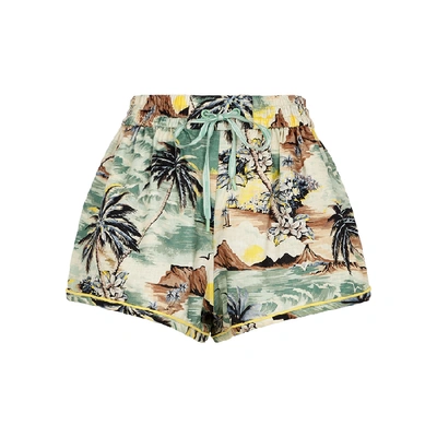 Shop Zimmermann Juliette Printed Linen-blend Shorts In Multicoloured