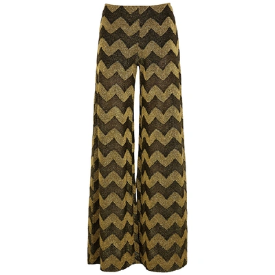 Shop M Missoni Zigzag Wide-leg Metallic-knit Trousers In Gold