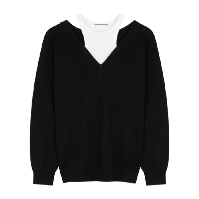 Shop Alexander Wang Monochrome Layered Wool And Jersey Jumper In Black And White