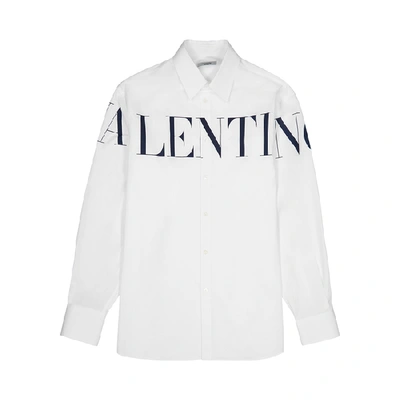 Shop Valentino White Logo-print Cotton Shirt In White And Black