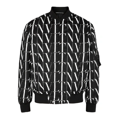 Shop Valentino Vltn Times Printed Nylon Bomber Jacket In Black
