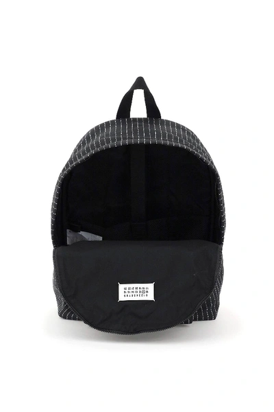 Shop Maison Margiela Canvas Backpack With Logo Embroidery In Black,white