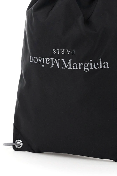 Shop Maison Margiela Tote Bag Backpack With Logo Embroidery In Black,grey