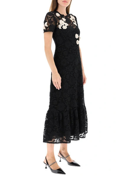 Shop Red Valentino Macrame Lace Long Dress In Black,white