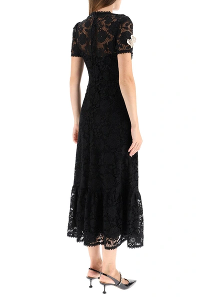 Shop Red Valentino Macrame Lace Long Dress In Black,white