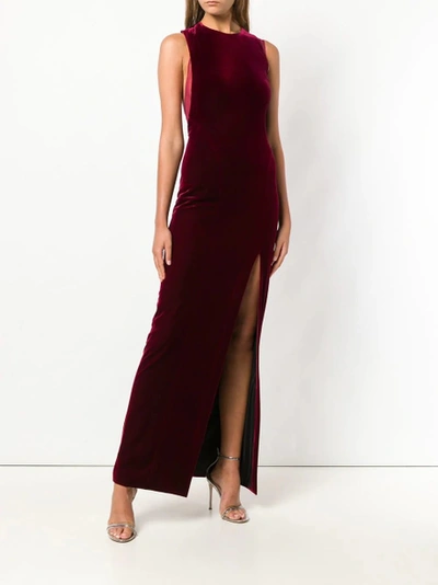 Shop Galvan Sheer Panel Velvet Crescent Dress Wine