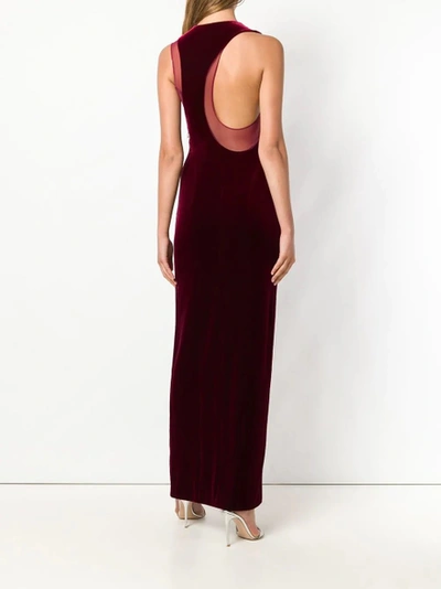 Shop Galvan Sheer Panel Velvet Crescent Dress Wine