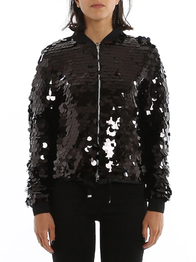 Shop Herno Maxi Sequins Bomber Jacket In Black