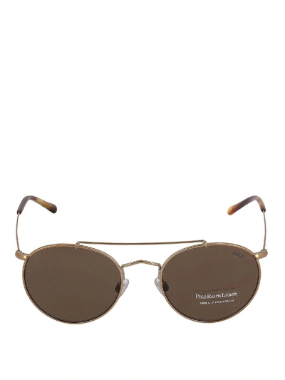 Shop Polo Ralph Lauren Rose Gold Dark Aviator Sunglasses