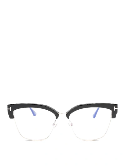 Shop Tom Ford Black Metal And Acetate Eyeglasses