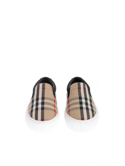 Shop Burberry Vintage Check Cotton Slip On In Beige