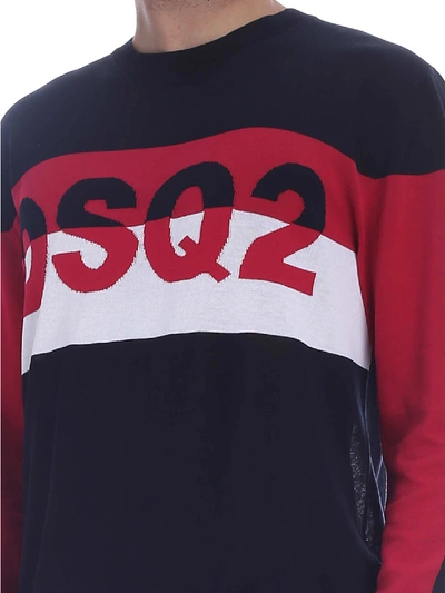 Shop Dsquared2 Pullover With Logo Insert In Black White And Red In Blue