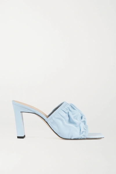 Shop Wandler Ava Ruched Leather Mules In Sky Blue