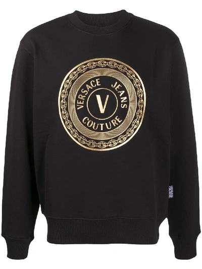 Shop Versace Jeans Couture Metallic Logo Print Jumper In Black