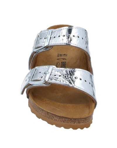 Shop Rick Owens X Birkenstock Man Sandals Silver Size 7 Soft Leather
