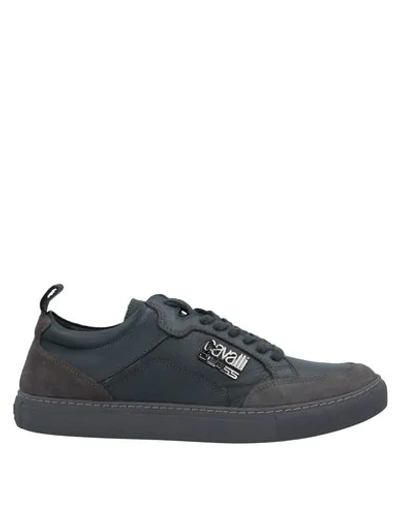 Shop Cavalli Class Man Sneakers Lead Size 5 Soft Leather In Grey