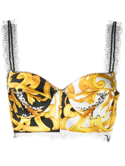 Shop Versace Barocco Print Bustier Top In White